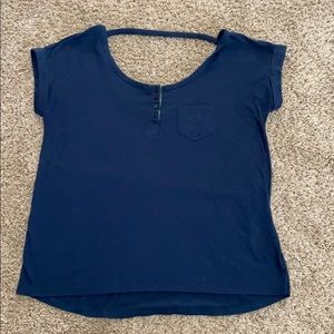 Navy Blue T-Shirt with small pocket and open back